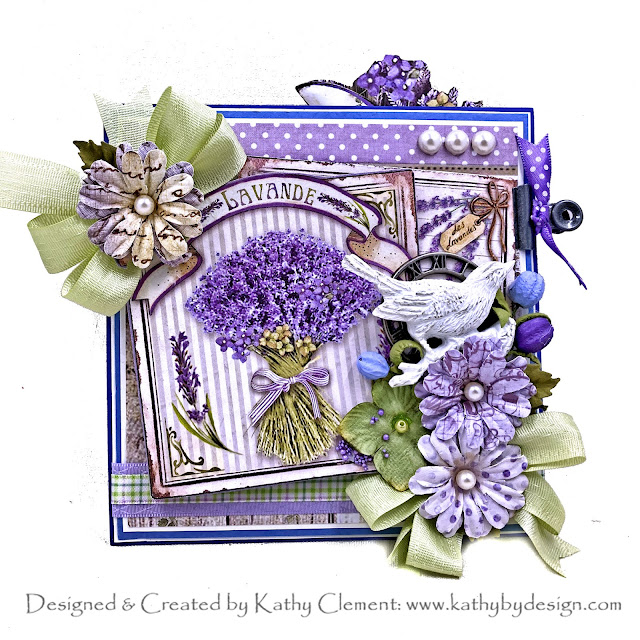 Stamperia Provence Lovely Lavender Bouquet Pop Up Card by Kathy Clement for Really Reasonable Ribbon